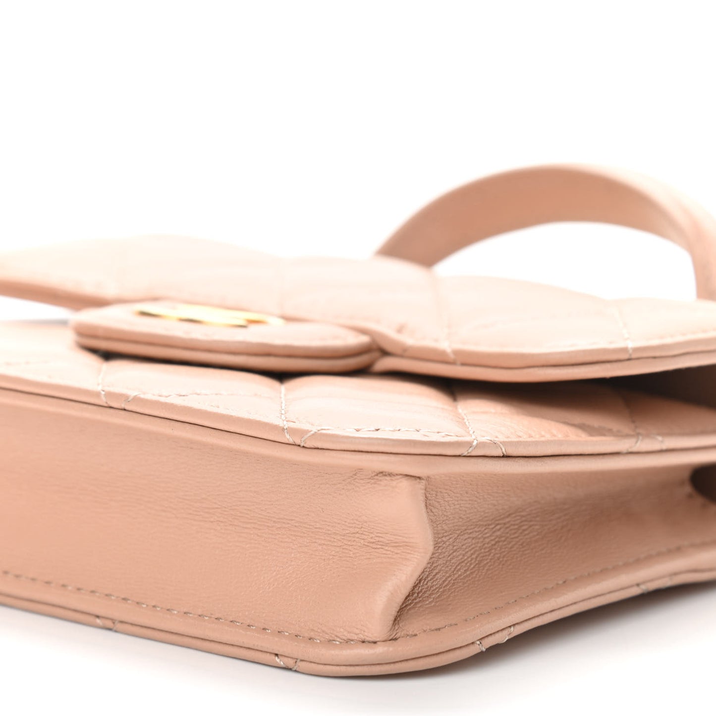 Lambskin Quilted Top Handle Flap Coin Purse With Chain Beige