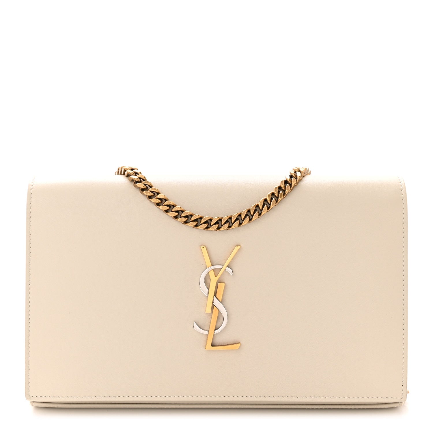 Saint Laurent Smooth Calfskin Tri-Metal Cassandre Wallet On Chain WOC Crema Soft 1 of 10