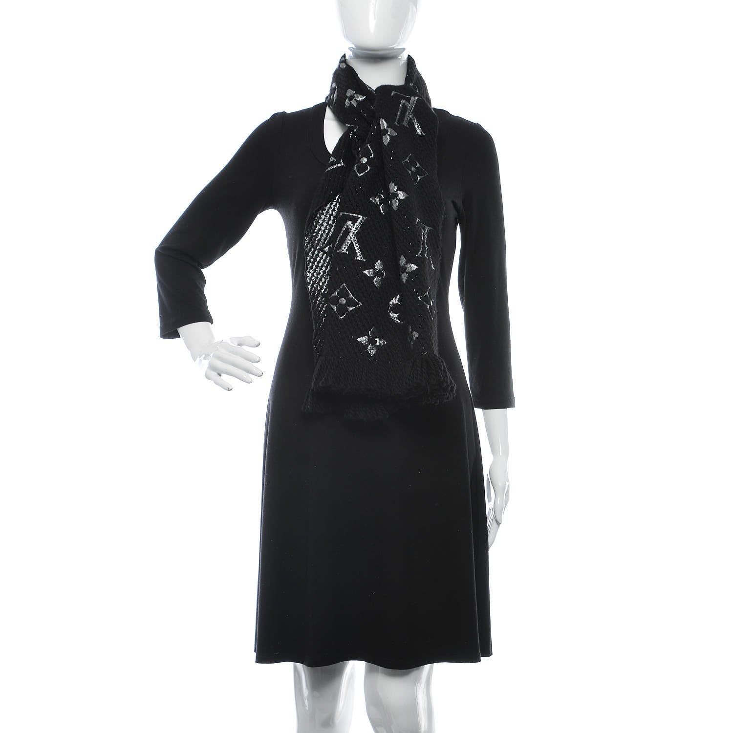 Louis Vuitton Wool Silk Logomania Shine Scarf Black 2 of 4