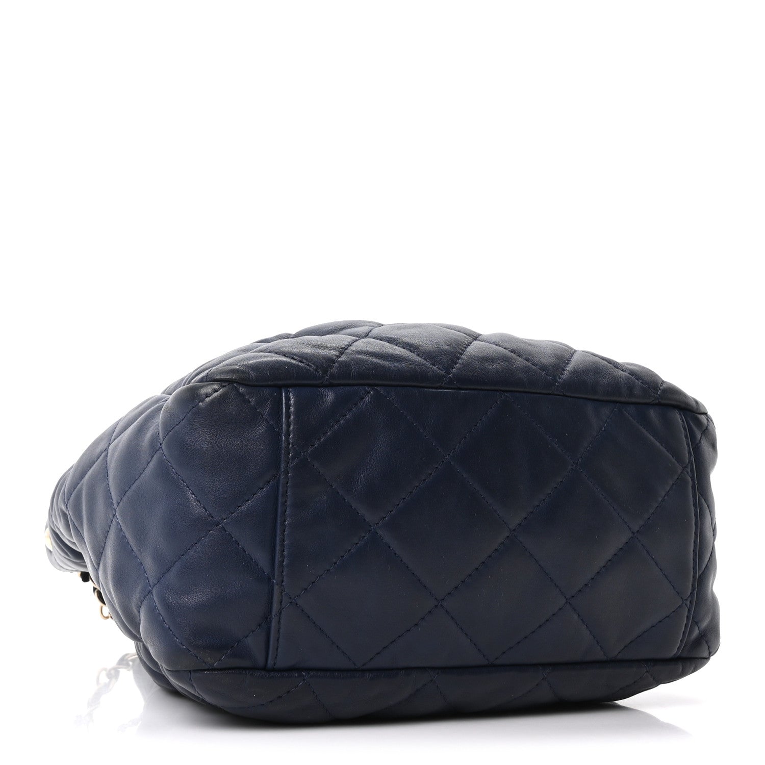 Chanel Lambskin Quilted Chain Drawstring Bag Navy Blue 3 of 9