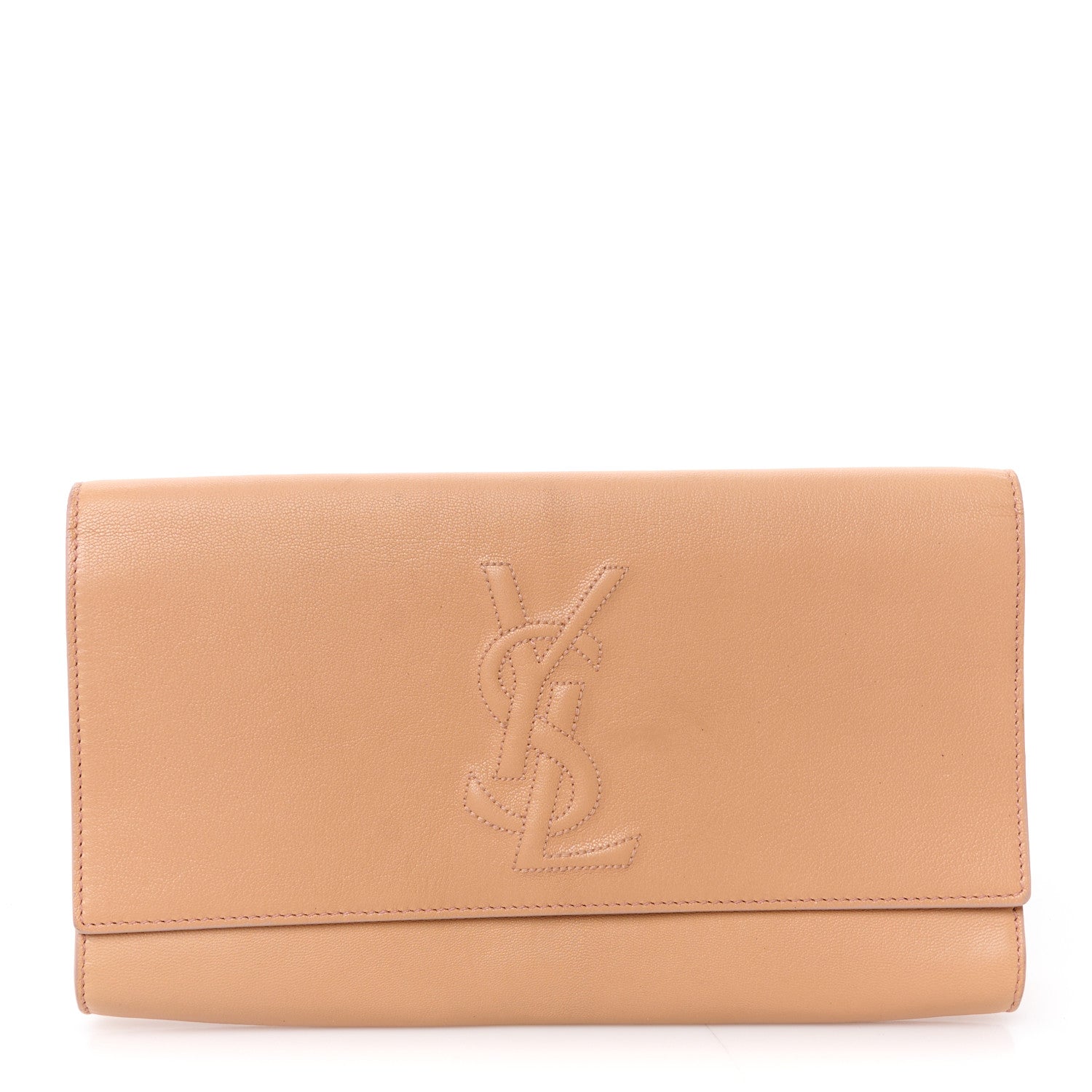 Saint Laurent Textured Calfskin Monogram Large Belle De Jour Clutch Beige 1 of 9