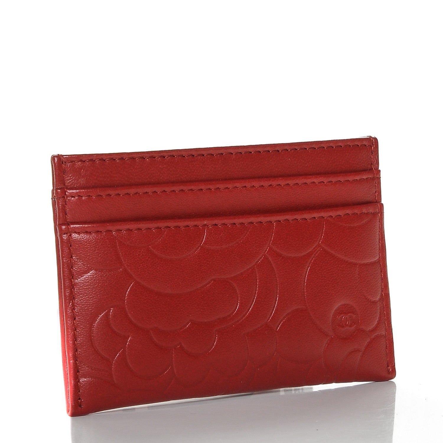 Chanel Lambskin Camellia Embossed Card Holder Red 3 of 7