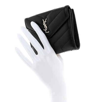 Saint Laurent Lambskin Y Quilted Monogram Compact Loulou Wallet Black 2 of 9