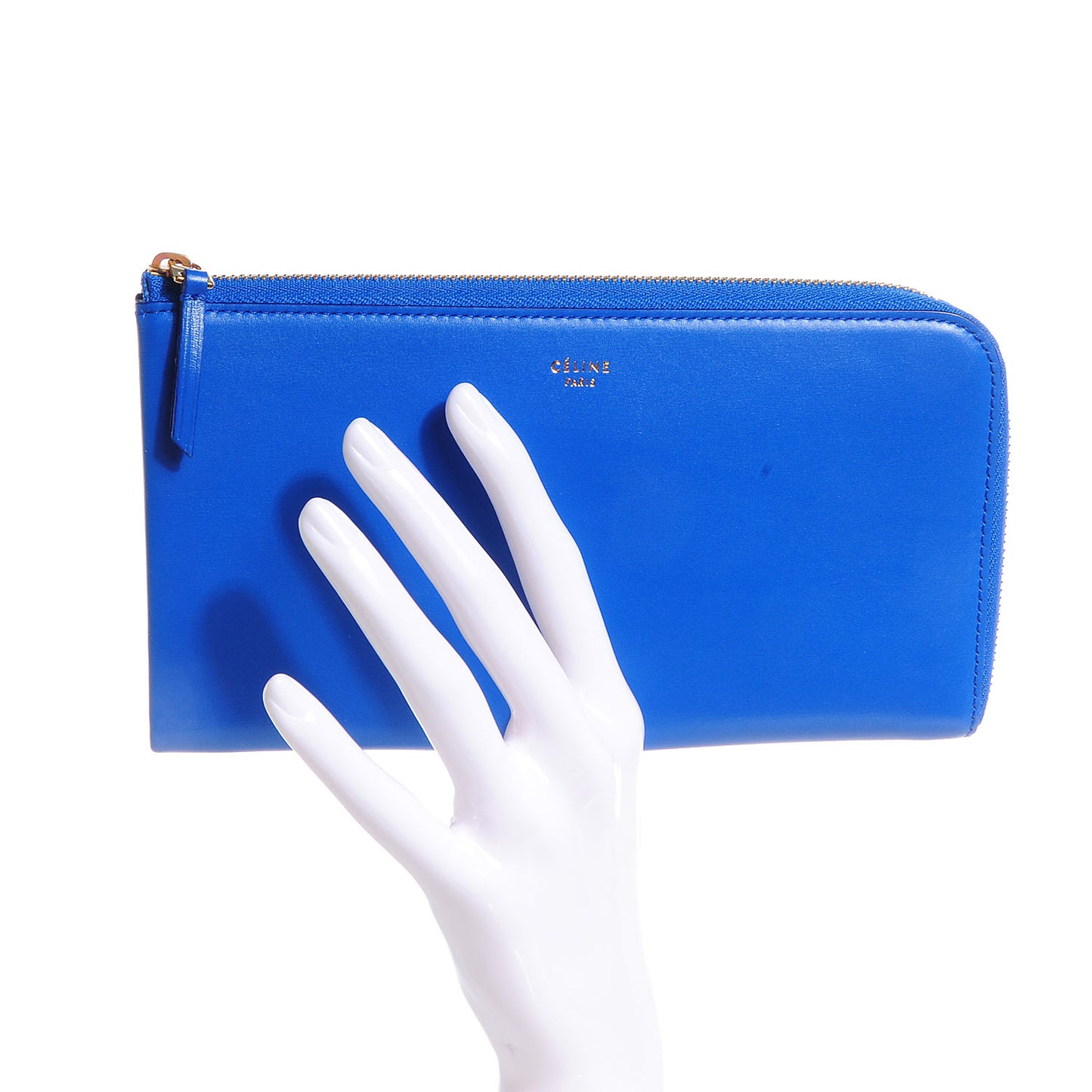 Smooth Calfskin Large Half Zip Multi-Function Wallet Electric Blue