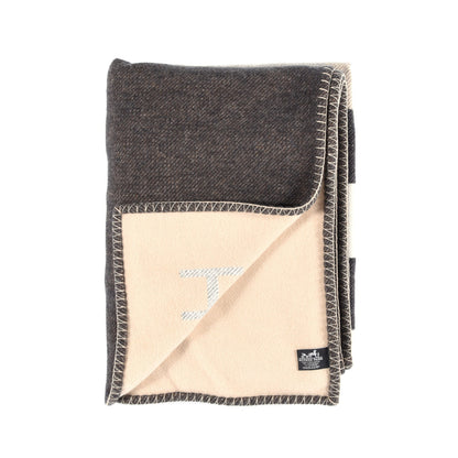 Hermes Wool Cashmere H Casaque Blanket Ecru Carbone 2 of 5