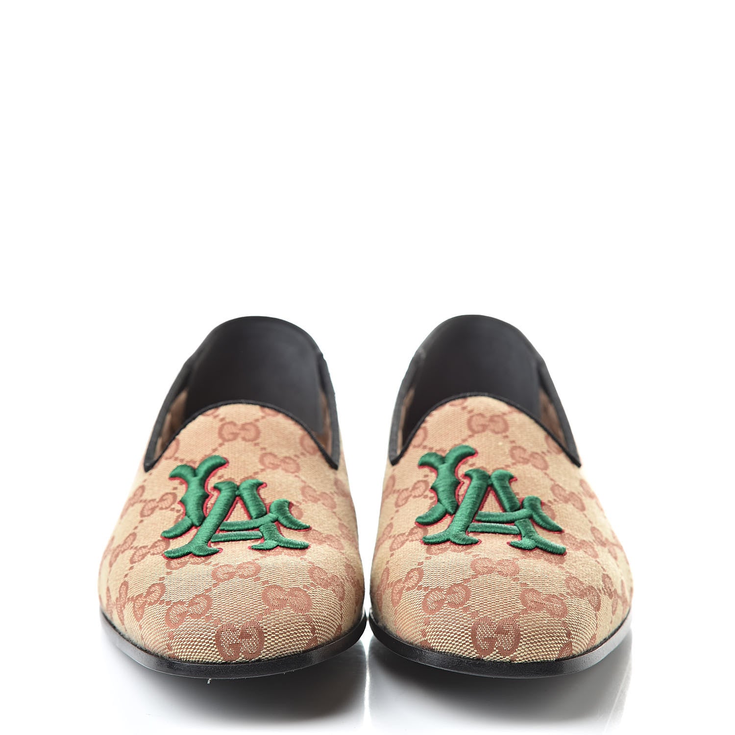 Gucci X MLB GG Monogram LA Dodgers Embroidered Mens Loafers 8 Beige Ruggine Black 2 of 10