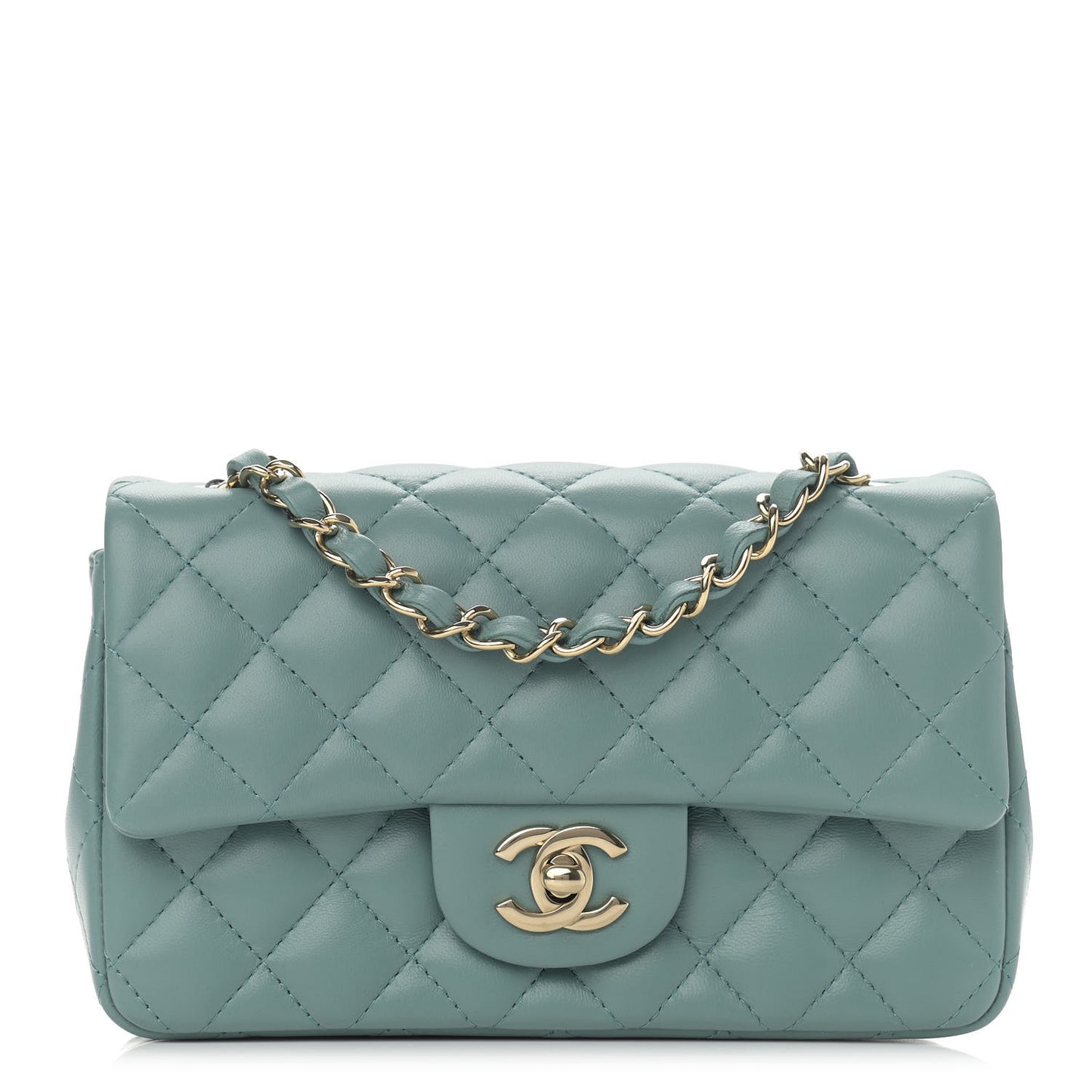 Lambskin Quilted Mini Rectangular Flap Green