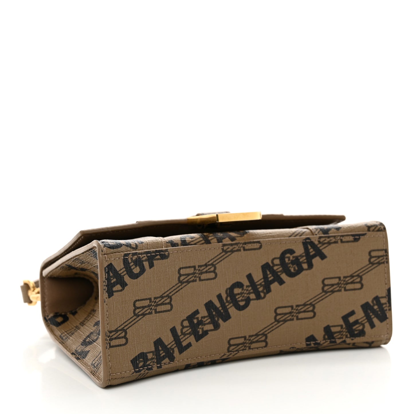 Coated Canvas BB Monogram Logo Print XS Hourglass Top Handle Bag Beige Brown Black