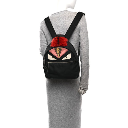 Fendi Nylon Vitello Dolce Elaphe Fox Fur Monster Eyes Backpack Black Natural Bordeaux Multicolor 2 of 10