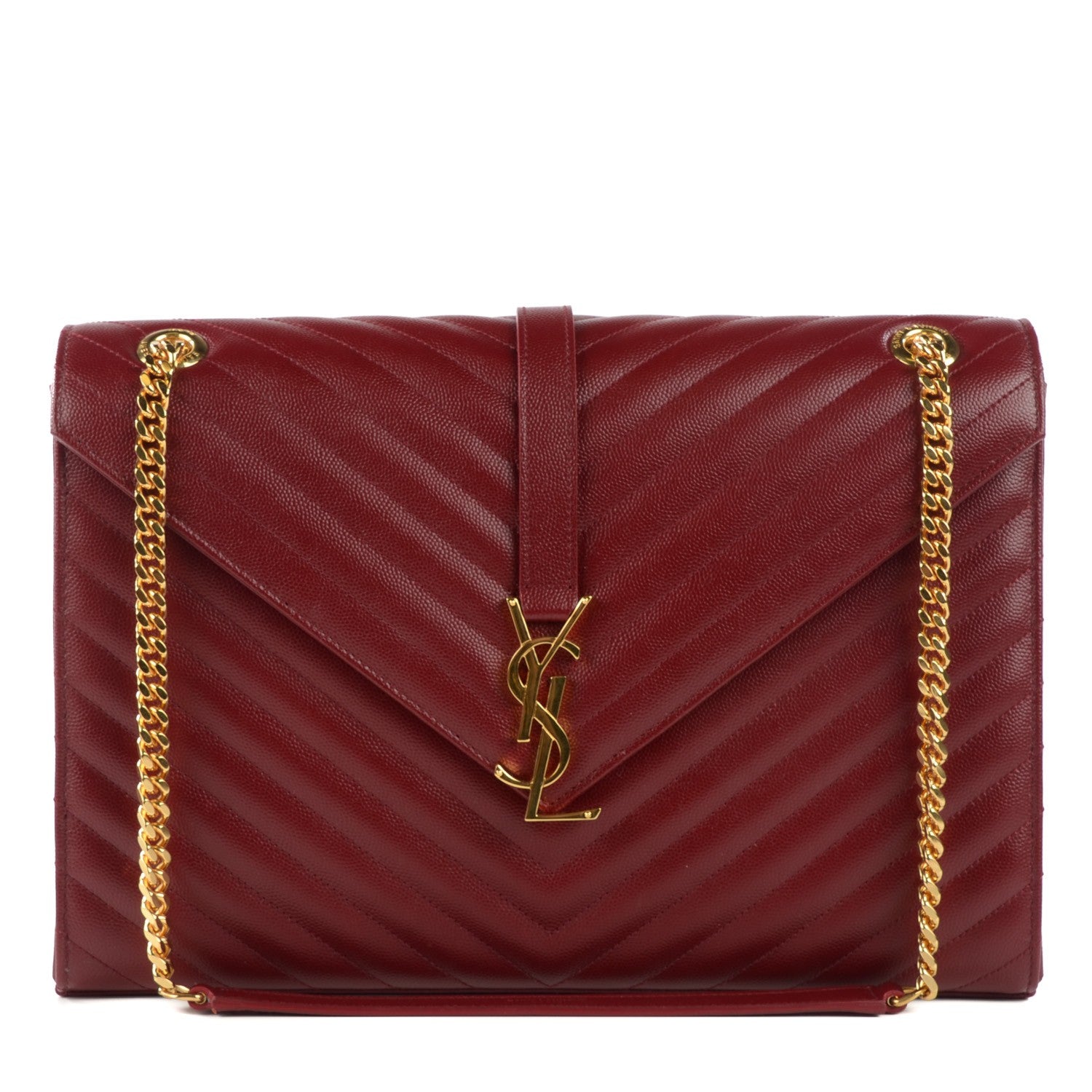 Saint Laurent Grain De Poudre Matelasse Chevron Large Monogram Satchel Oxblood 1 of 8