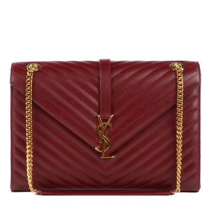 Saint Laurent Grain De Poudre Matelasse Chevron Large Monogram Satchel Oxblood 1 of 8