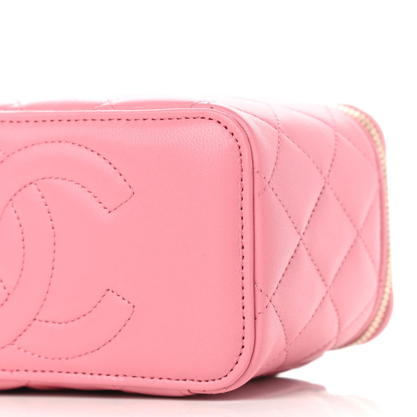 Lambskin Quilted Small Top Handle Vanity Case With Chain Dark Pink