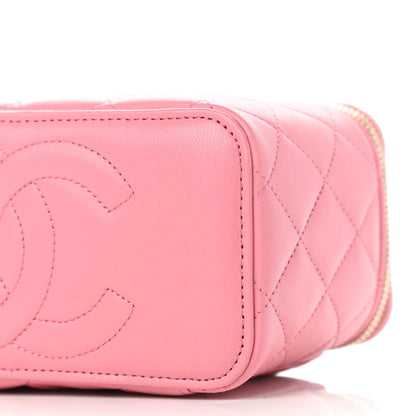 Chanel Lambskin Quilted Small Top Handle Vanity Case With Chain Dark Pink 11 of 12