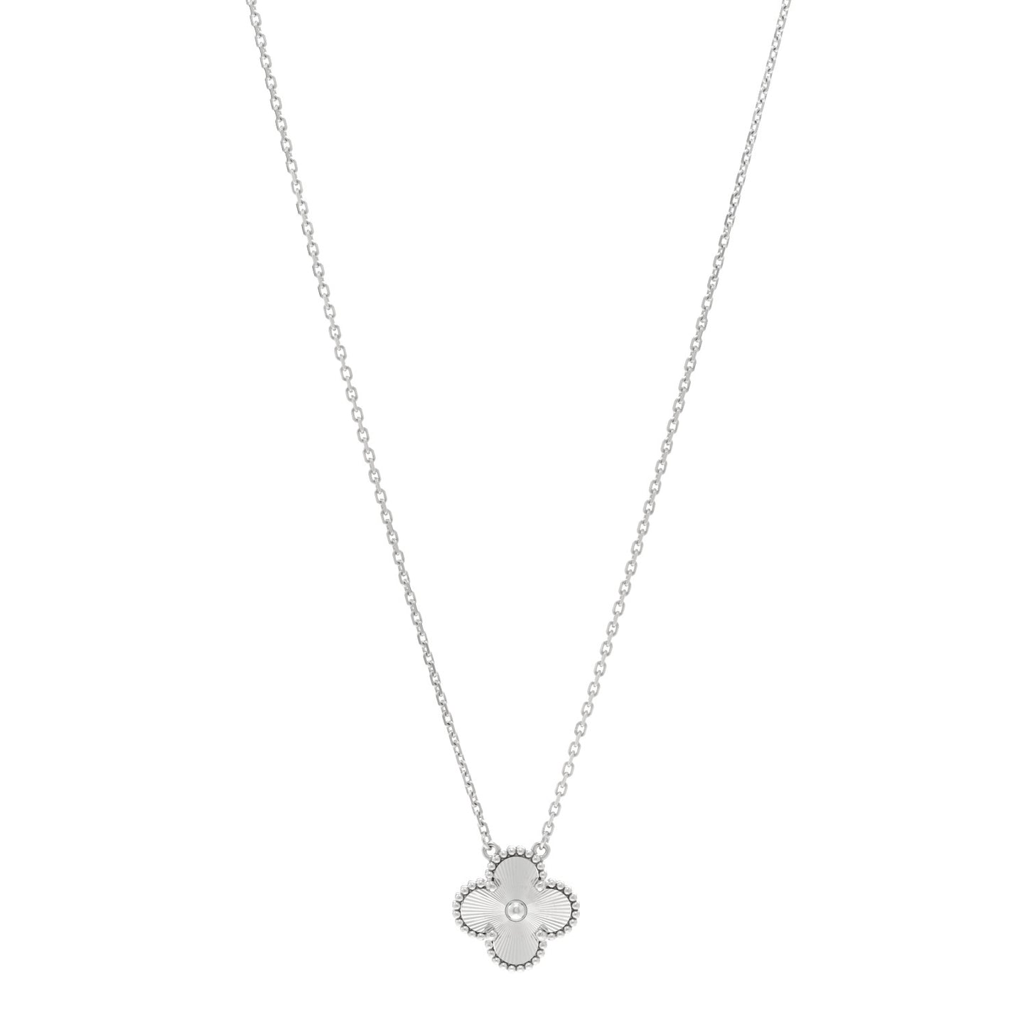 18K White Gold Guilloche Vintage Alhambra Pendant Necklace