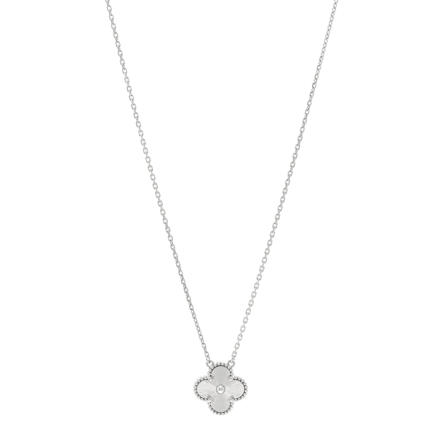 Van Cleef & Arpels 18K White Gold Guilloche Vintage Alhambra Pendant Necklace 1 of 6