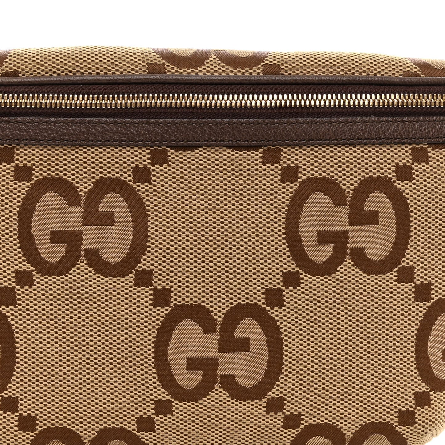 Monogram Jumbo GG Textured Dollar Calfskin Web Belt Bag Camel Ebony New Acero