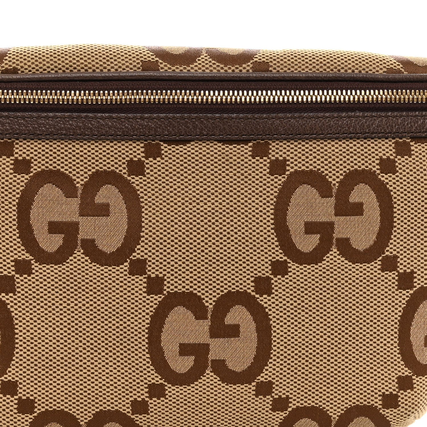 Gucci Monogram Jumbo GG Textured Dollar Calfskin Web Belt Bag Camel Ebony New Acero 7 of 9
