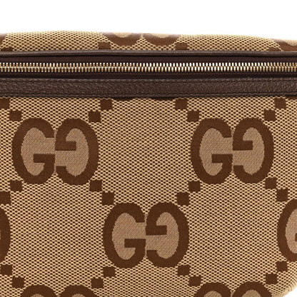 Gucci Monogram Jumbo GG Textured Dollar Calfskin Web Belt Bag Camel Ebony New Acero 7 of 9