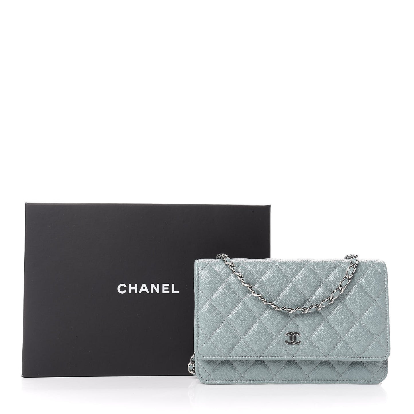 Caviar Quilted Wallet On Chain WOC Light Blue