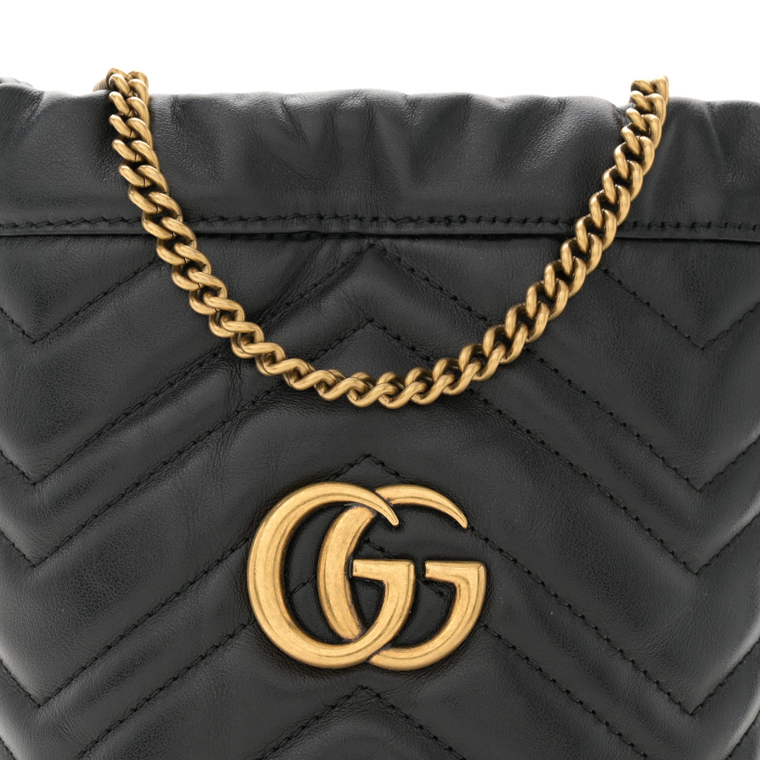 Gucci Calfskin Matelasse Mini GG Marmont 2.0 Bucket Bag Black 8 of 10