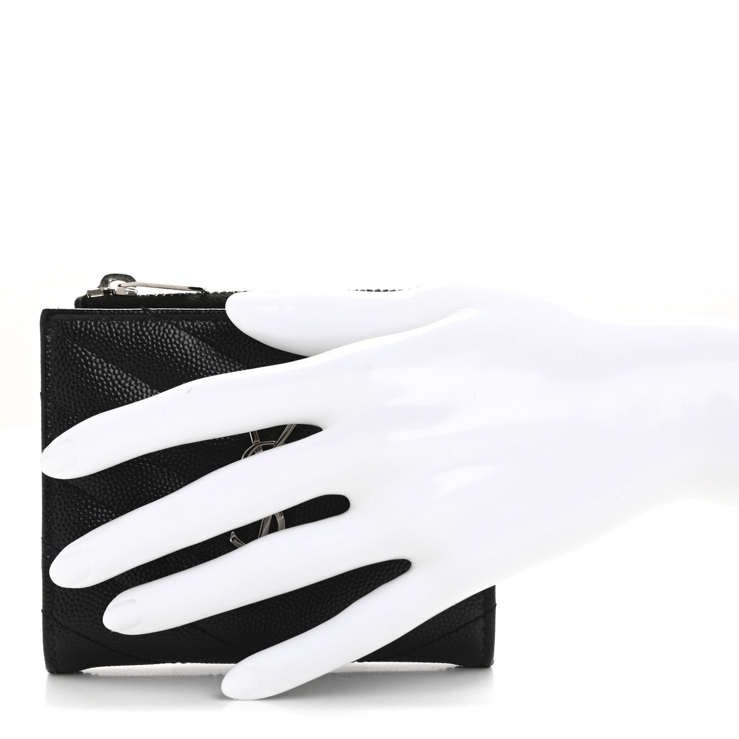 Saint Laurent Grain De Poudre Matelasse Chevron Monogram Zipped Card Case Black 2 of 10