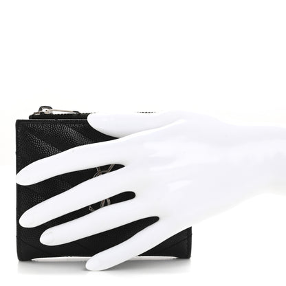 Saint Laurent Grain De Poudre Matelasse Chevron Monogram Zipped Card Case Black 2 of 10