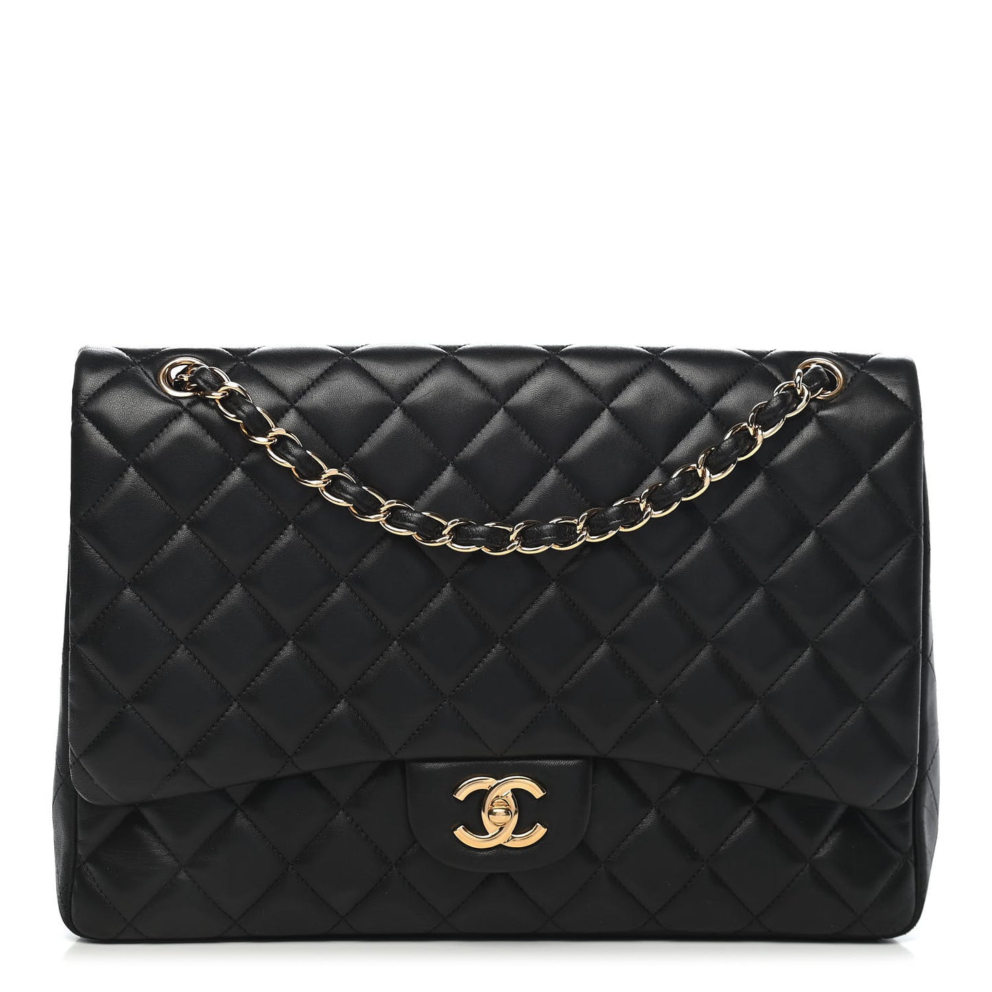 Lambskin Quilted Maxi Single Flap Black