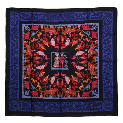 Hermes Silk Early America Scarf 90 Noir Bleu Nuit Rouge 1 of 13