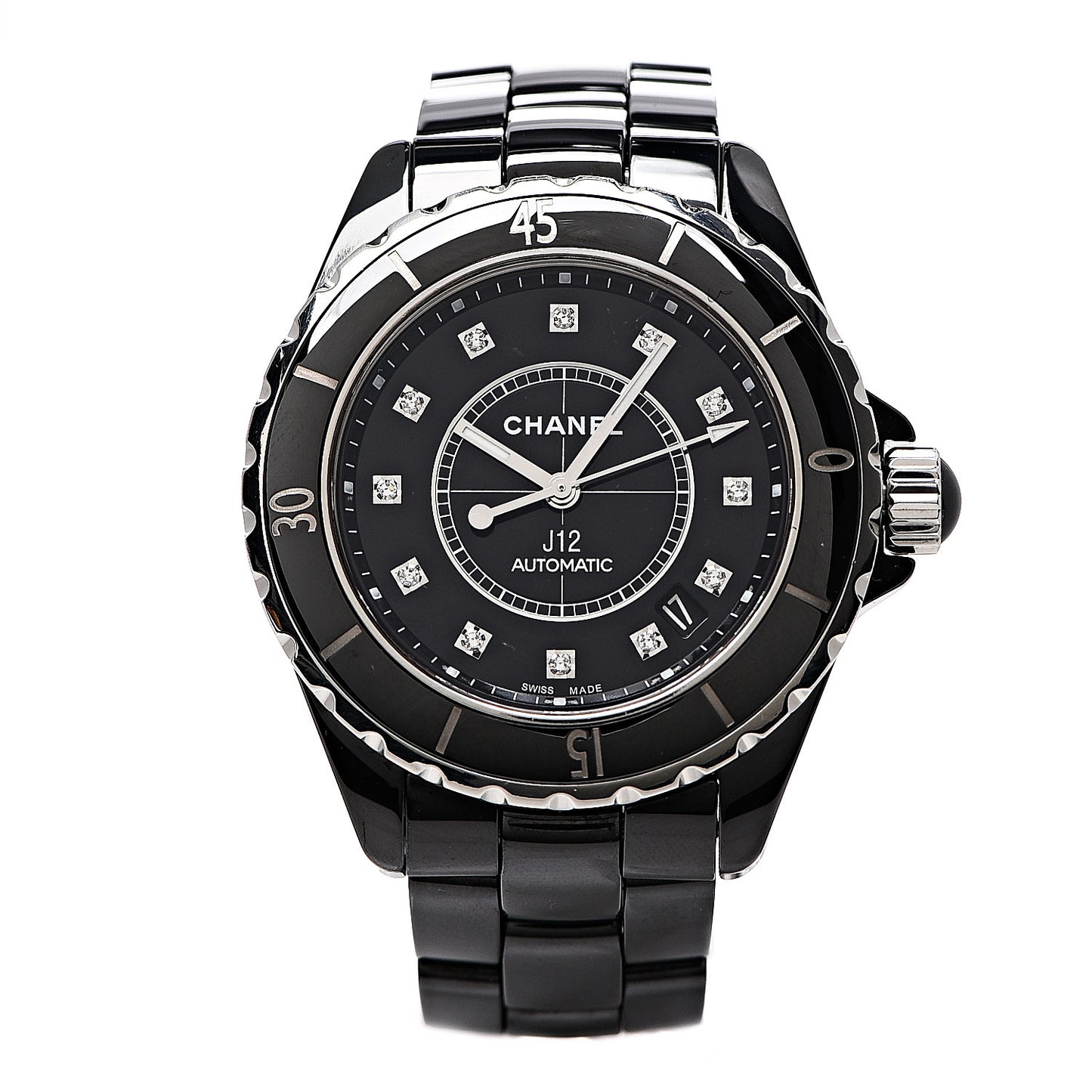 Stainless Steel Ceramic Diamond 38mm J12 Automatic Watch Black
