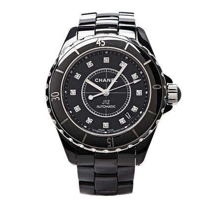 Chanel Stainless Steel Ceramic Diamond 38mm J12 Automatic Watch Black 1 of 6