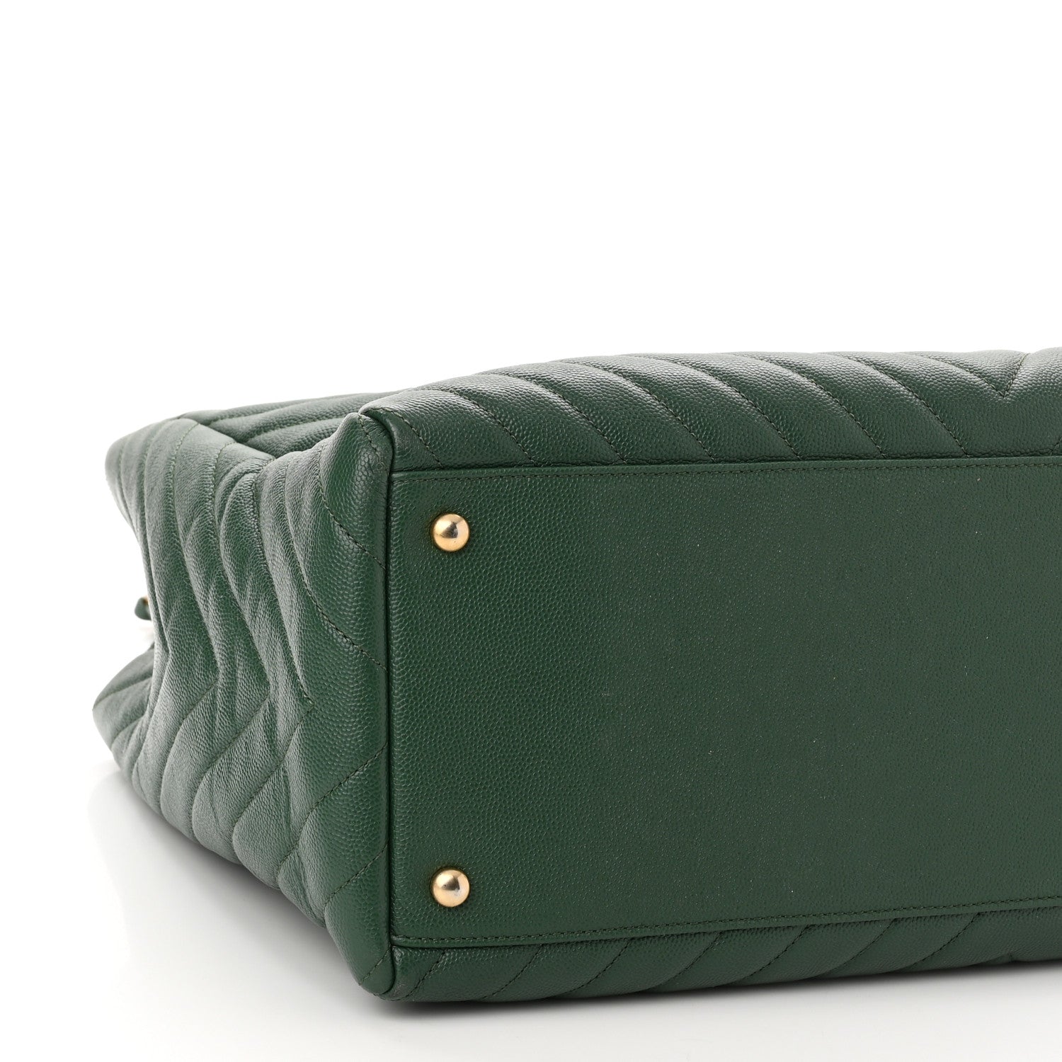 Chanel Caviar Chevron Quilted Large Coco Handle Shopping Tote Dark Green 9 of 10
