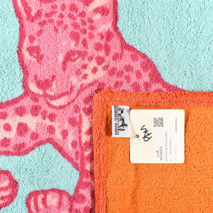 Hermes Cotton Terry Petits Felins Beach Towel Corail Turquoise 3 of 4
