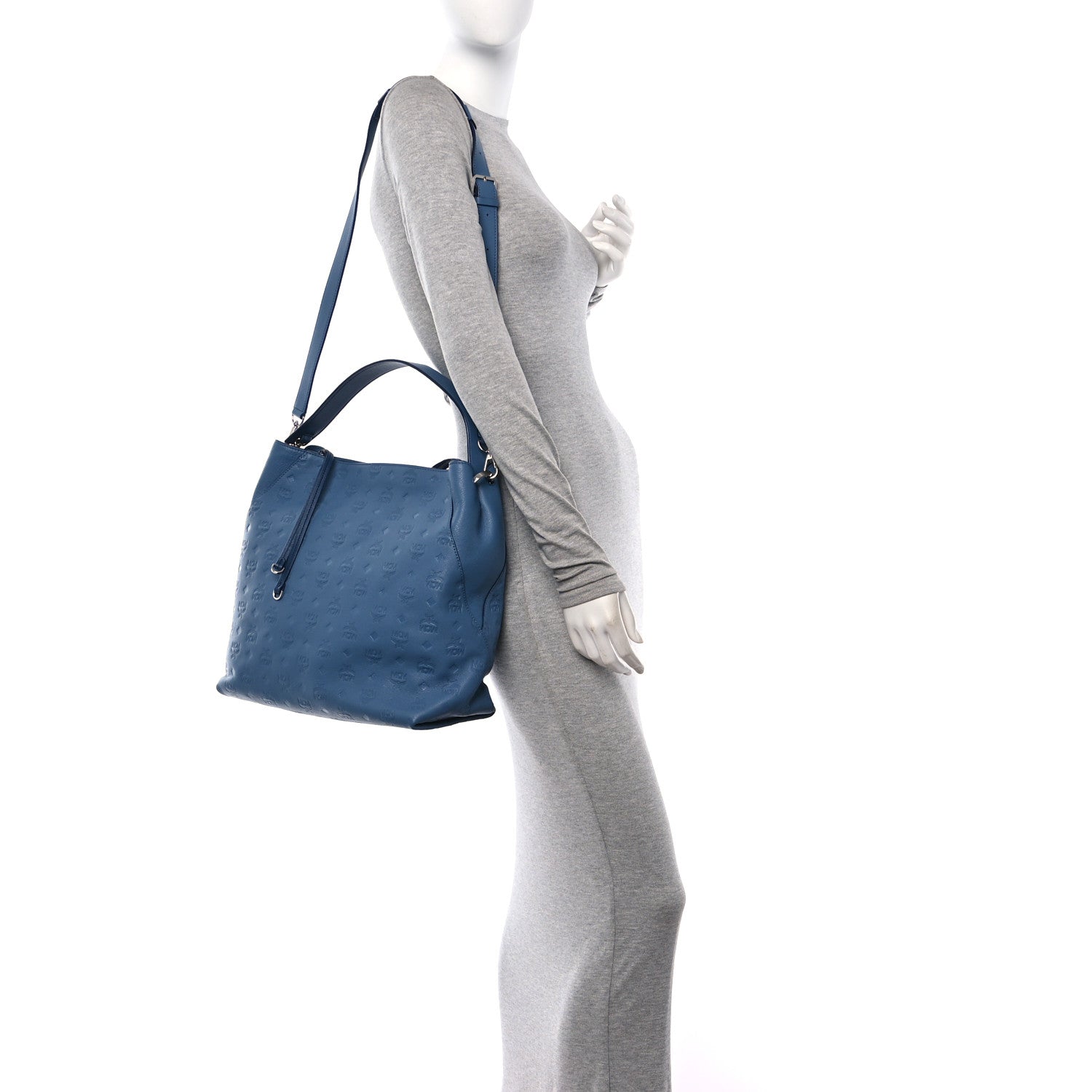 MCM Calfskin Ottomar Monogram Large Klara Hobo Luft Blue 3 of 9
