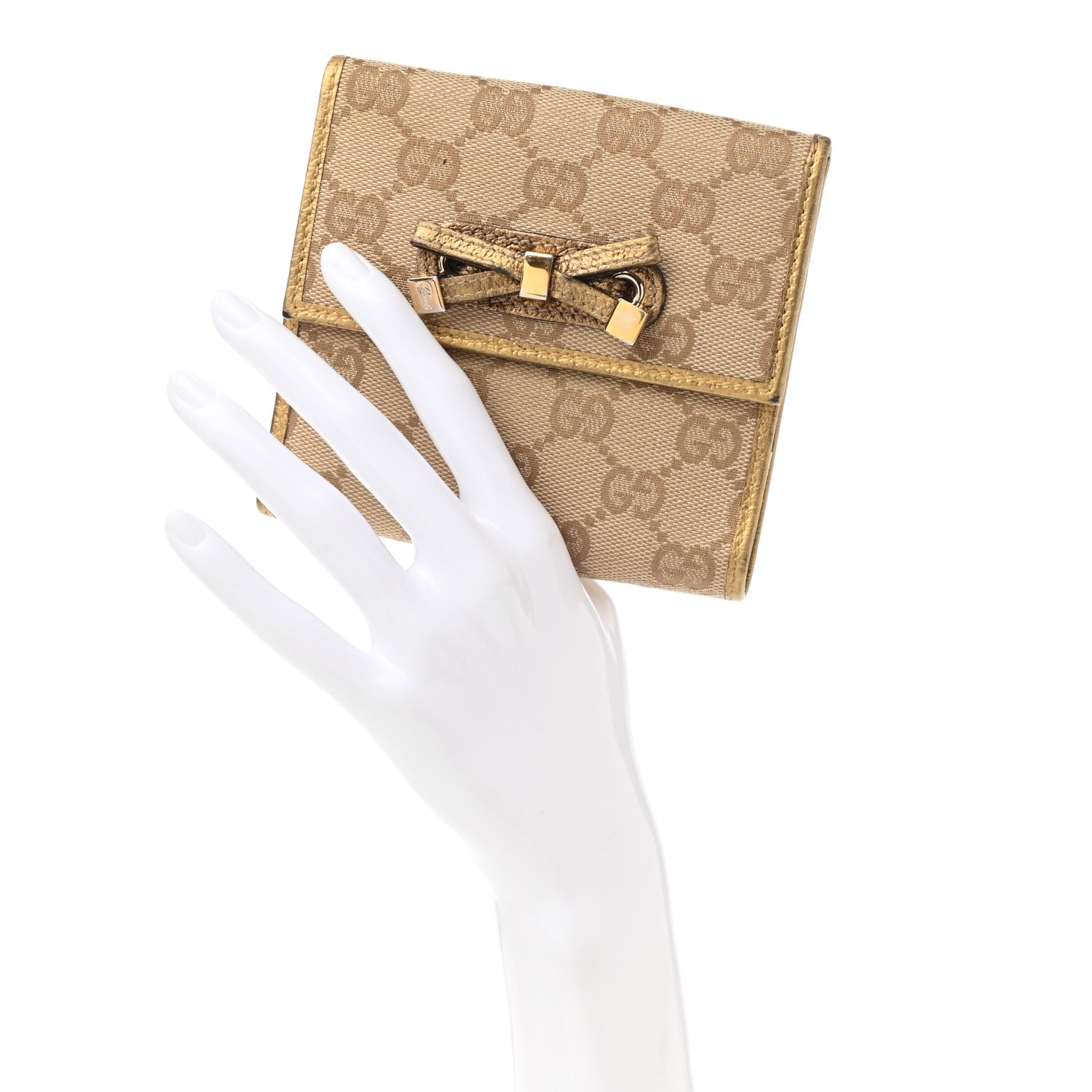 Gucci Monogram Princy Compact French Flap Wallet Gold 2 of 12