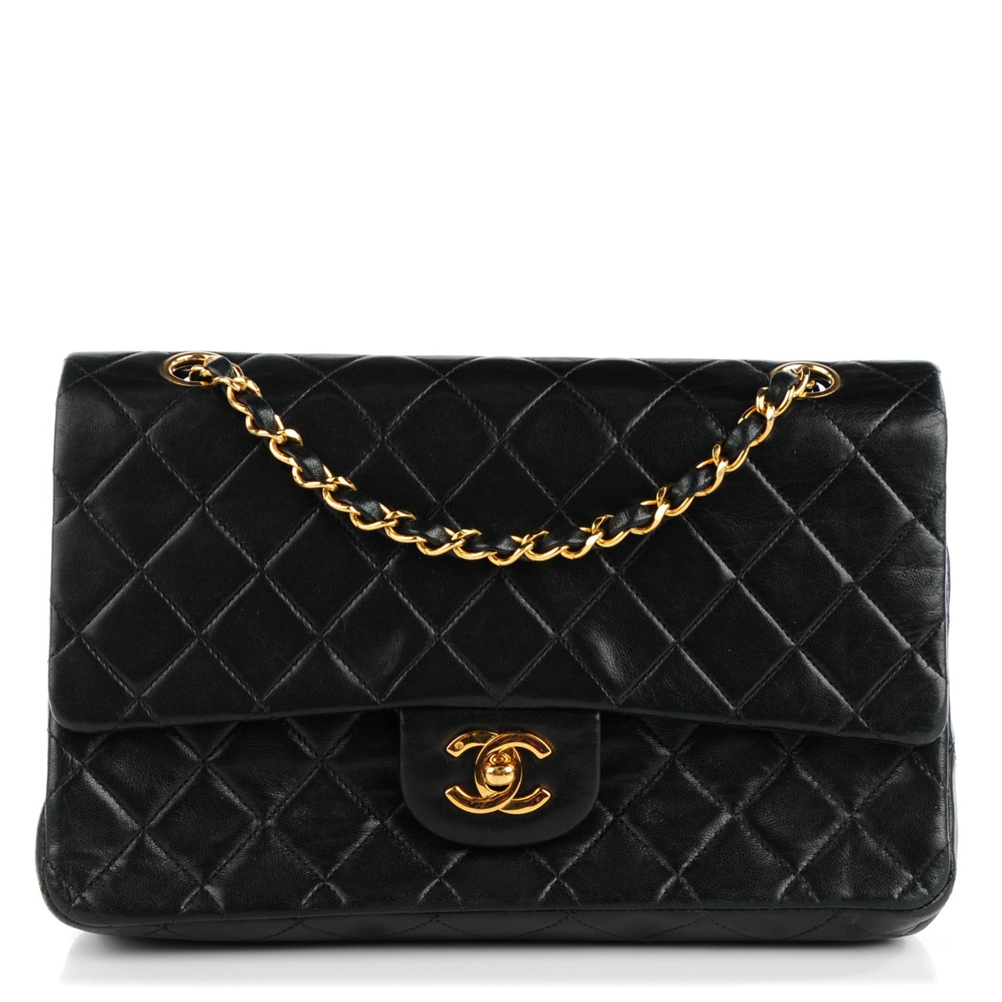 Lambskin Quilted Medium Double Flap Black