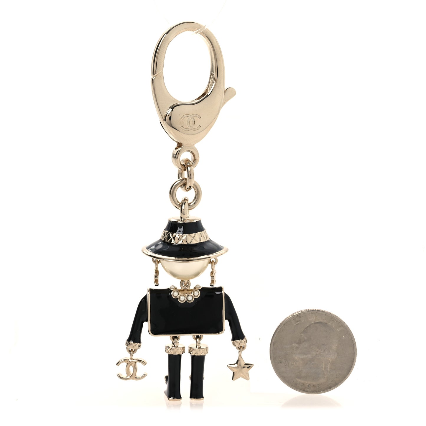 Metal Pearl Coco Mademoiselle Figurine Bag Charm Gold Black Gold Black