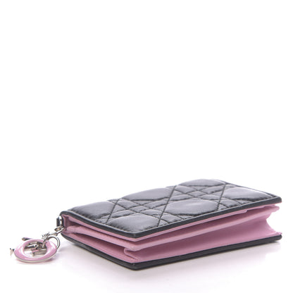 Christian Dior Lambskin Cannage Bi-Color Small Lady Dior Flap Card Holder Black Pink 4 of 8