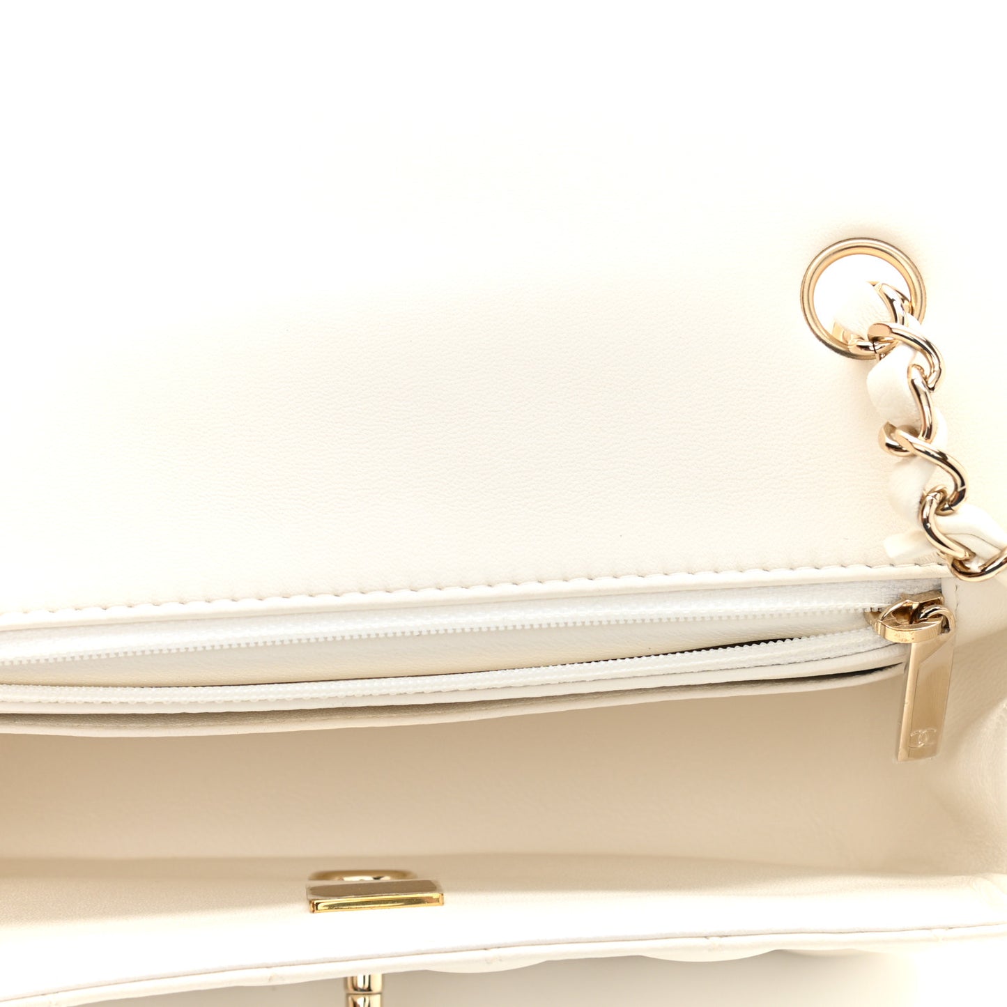 Lambskin Quilted Mini Rectangular Flap White