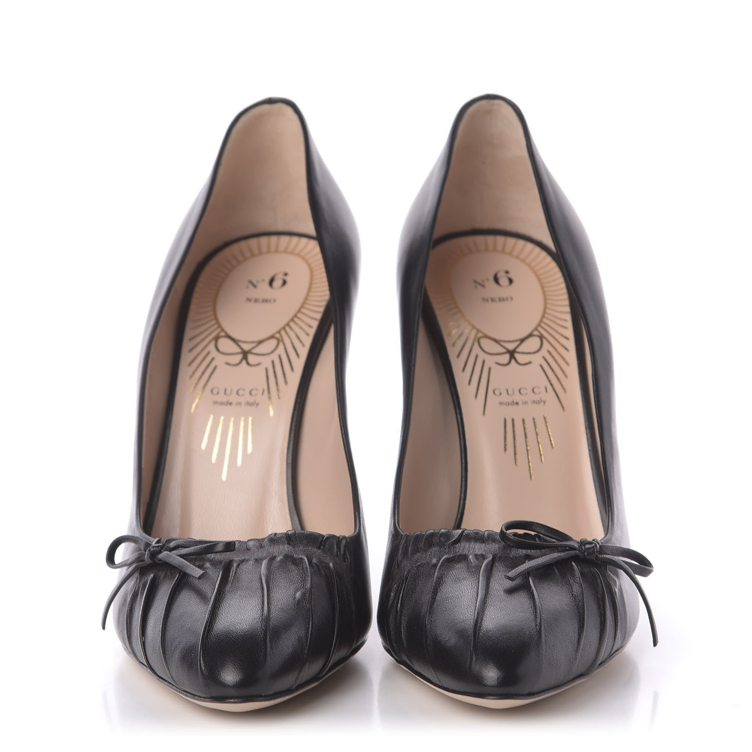 Gucci Nappa Bow High Heel Pumps 37.5 Black 2 of 9