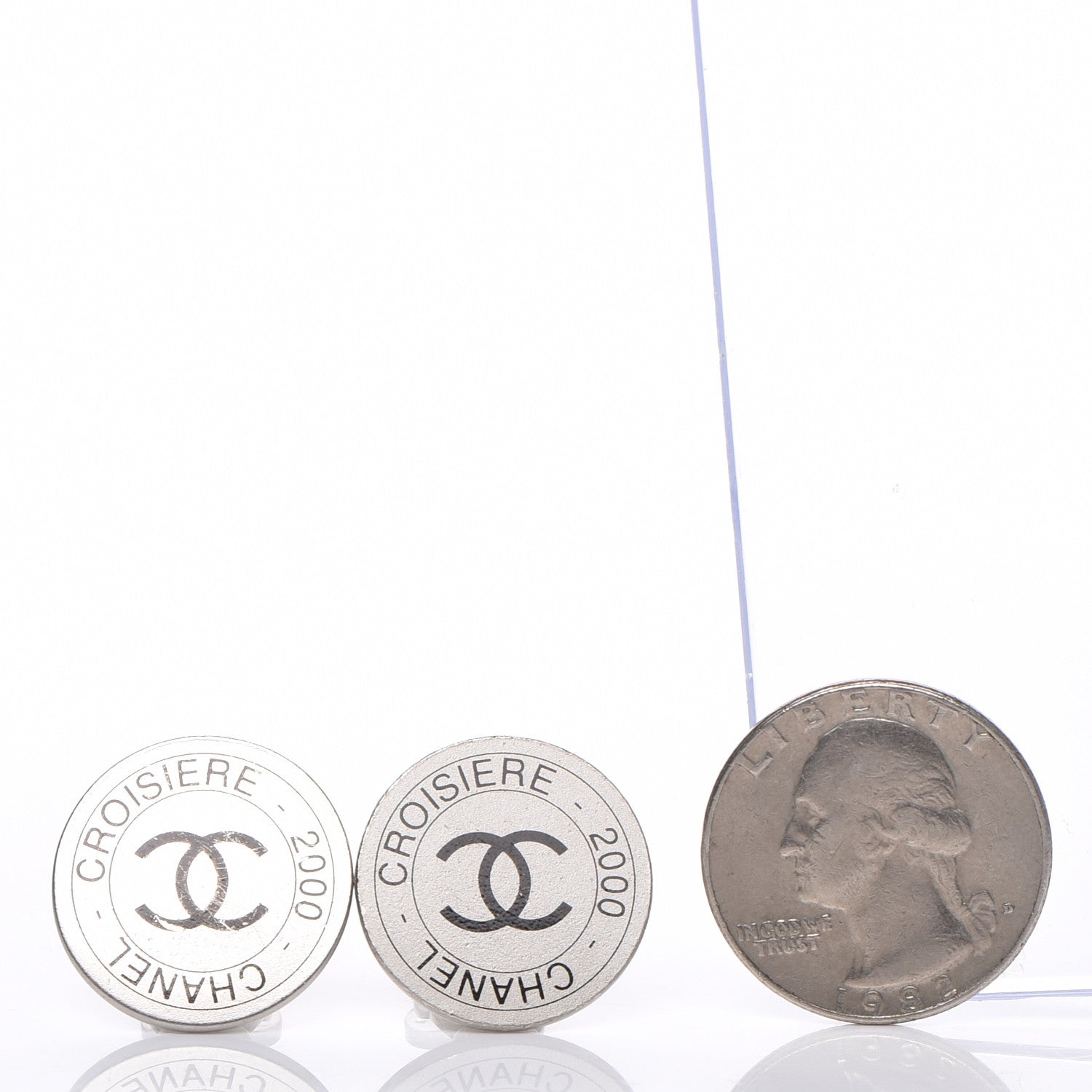 Chanel Metal Round CC Clip On Earrings Silver 2 of 4