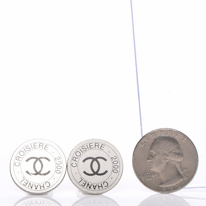 Chanel Metal Round CC Clip On Earrings Silver 2 of 4