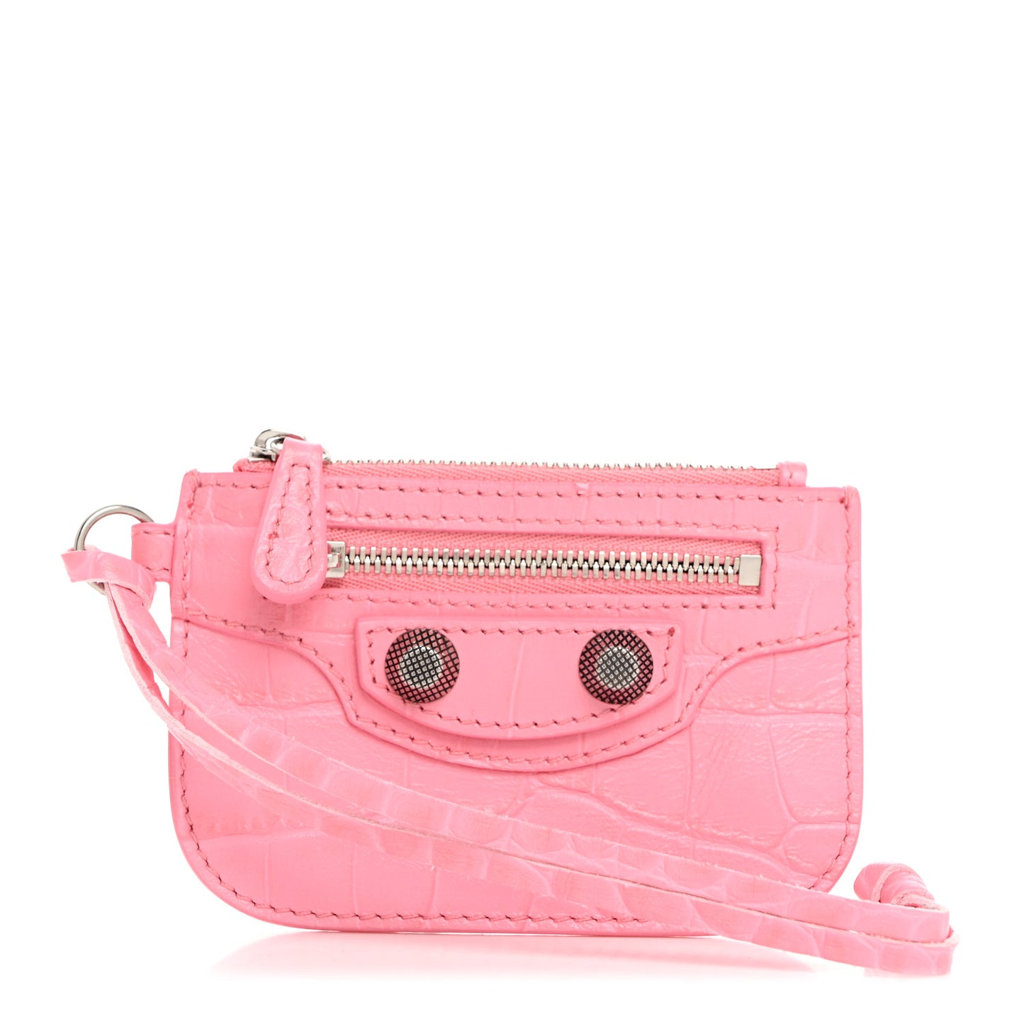 Calfskin Crocodile Embossed Le Cagole Coin Card Holder Sweet Pink