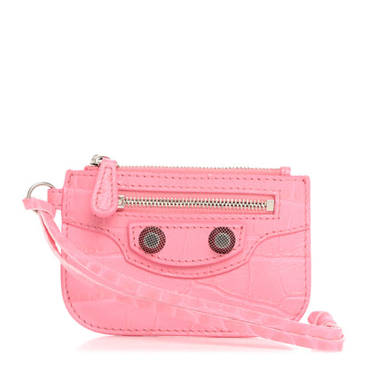 Balenciaga Calfskin Crocodile Embossed Le Cagole Coin Card Holder Sweet Pink 1 of 8