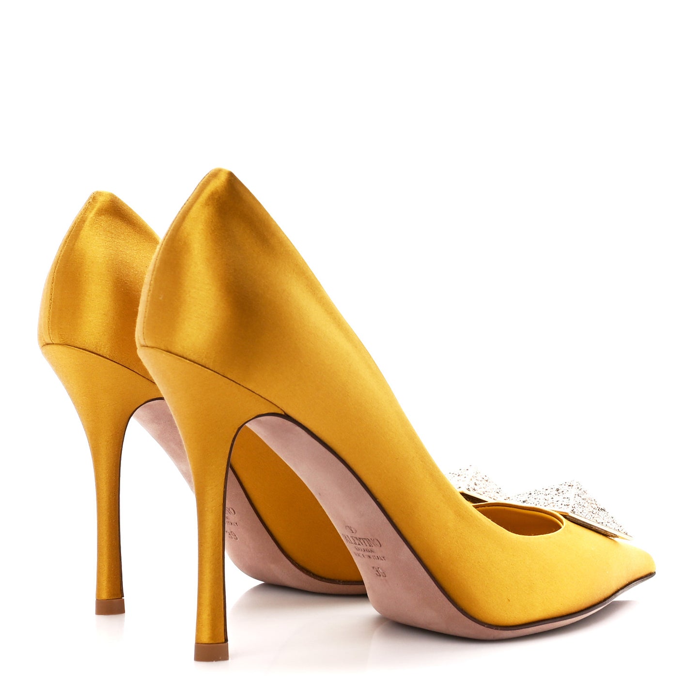 Satin Crystal One Stud 100mm Pumps 39 Gold Golden Shadow