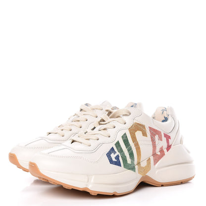 Gucci Calfskin Glitter Game Logo Womens Rhyton Sneakers 35 Mystic White 3 of 11