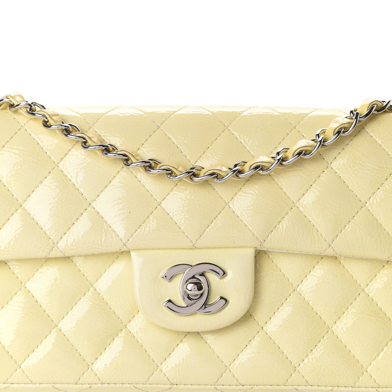 Chanel Distressed Patent Calfskin Quilted East West Flap Clutch Ivory 11 of 11