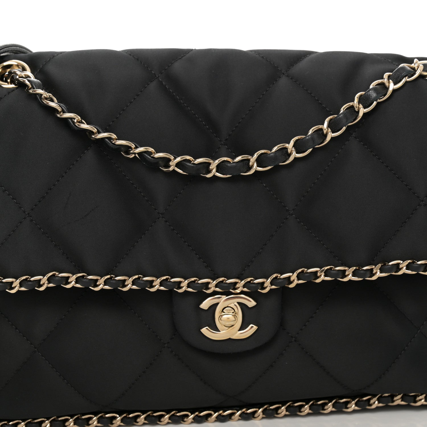Chanel Satin Quilted Large Chain All Over Flap Bag Black Black 8 of 12