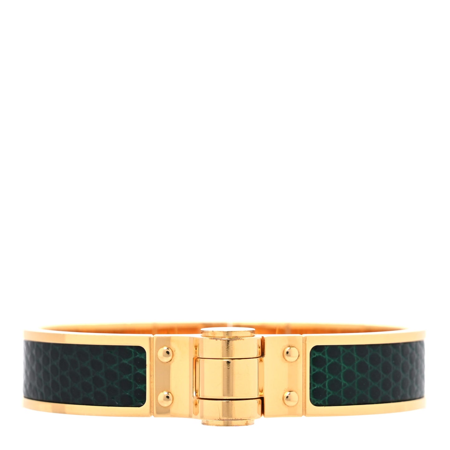 Lizard Charniere Cuir Narrow Hinged Bracelet S Vert Moyen