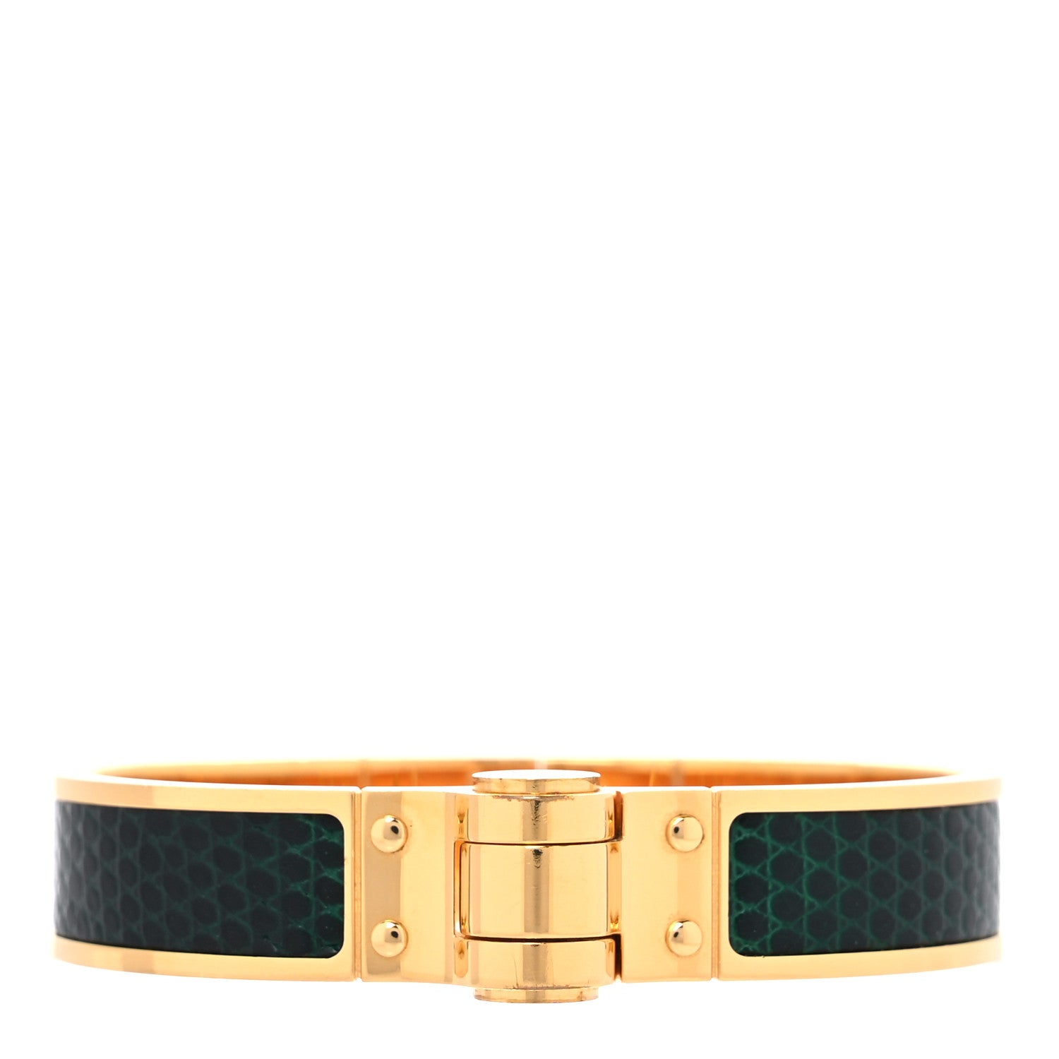 Hermes Lizard Charniere Cuir Narrow Hinged Bracelet S Vert Moyen 1 of 8