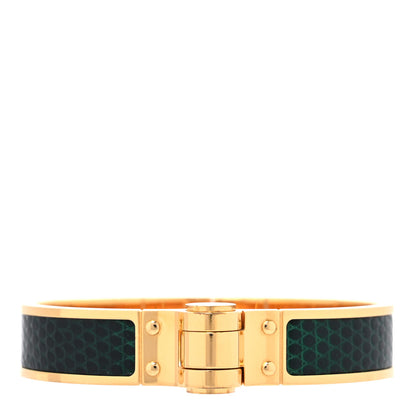 Hermes Lizard Charniere Cuir Narrow Hinged Bracelet S Vert Moyen 1 of 8